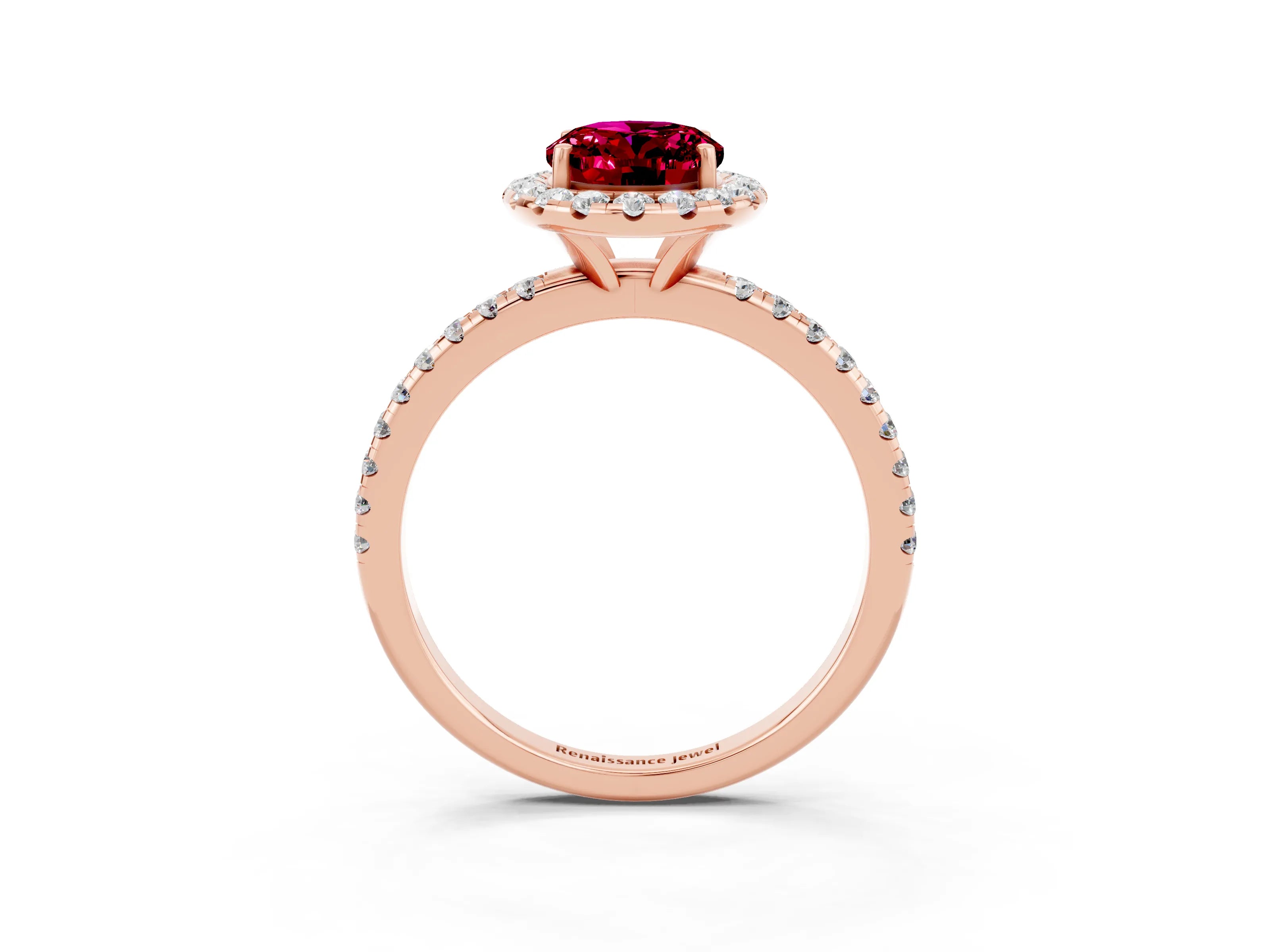 Rose gold Oval Cut Cut Diamond Floral Halo Engagement Ring with Pavé Band and Prong Setting_3