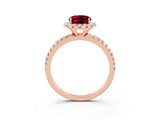 Rose gold Oval Cut Cut Diamond Floral Halo Engagement Ring with Pavé Band and Prong Setting_3