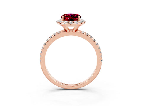 Rose gold Oval Cut Cut Diamond Floral Halo Engagement Ring with Pavé Band and Prong Setting_3