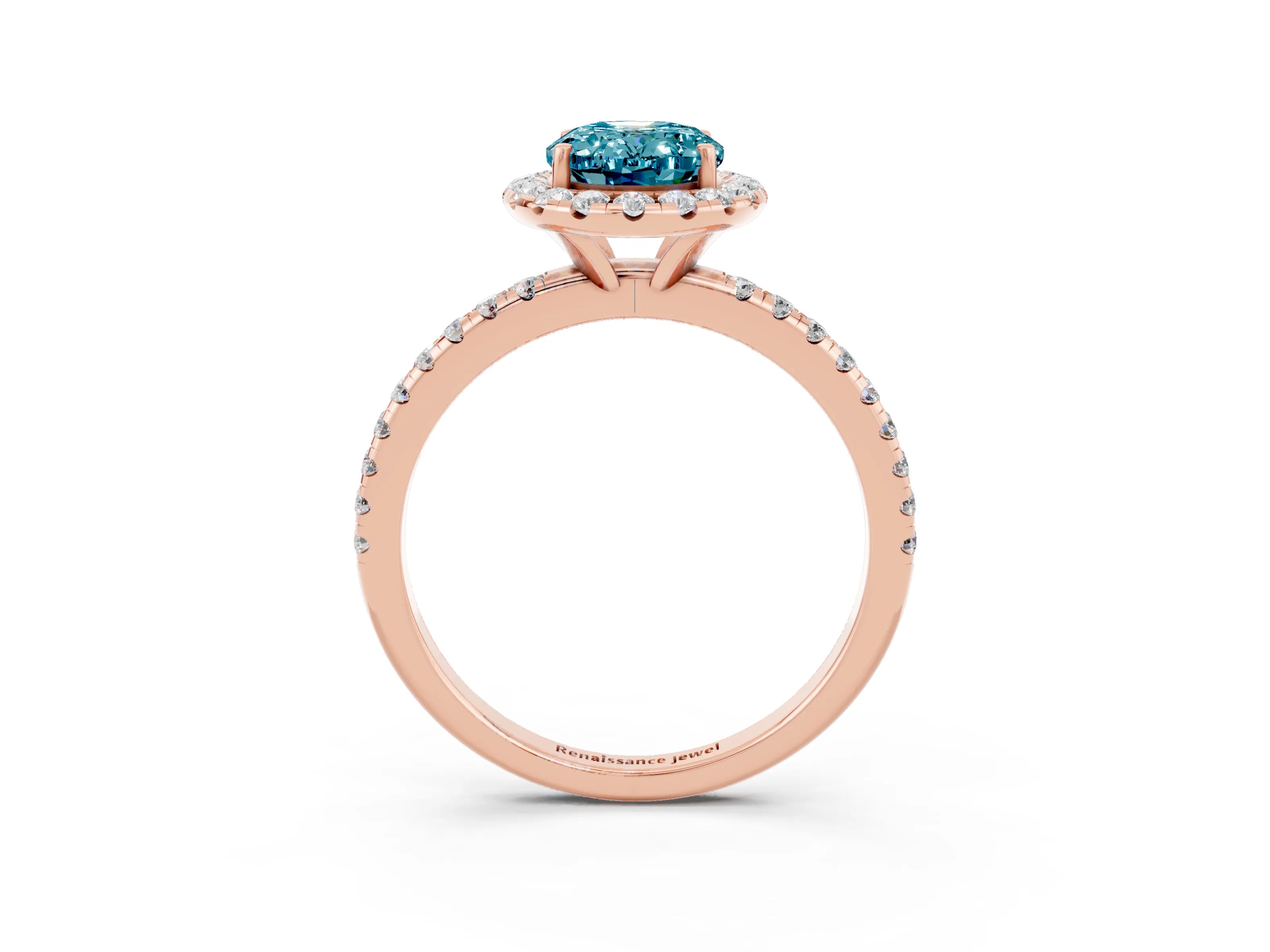 Rose gold Oval Cut Cut Diamond Floral Halo Engagement Ring with Pavé Band and Prong Setting_3