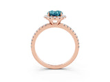 Rose gold Oval Cut Cut Diamond Floral Halo Engagement Ring with Pavé Band and Prong Setting_3