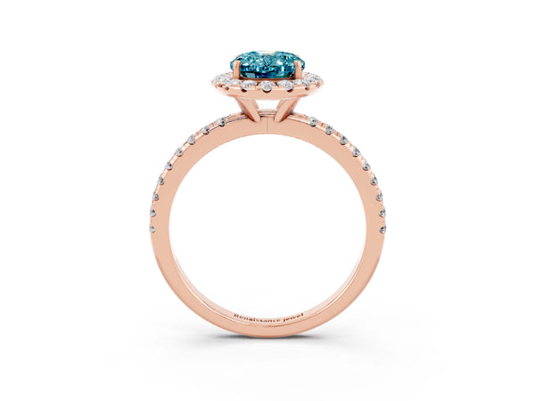 Rose gold Oval Cut Cut Diamond Floral Halo Engagement Ring with Pavé Band and Prong Setting