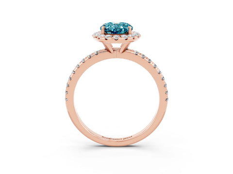 Rose gold Oval Cut Cut Diamond Floral Halo Engagement Ring with Pavé Band and Prong Setting_3