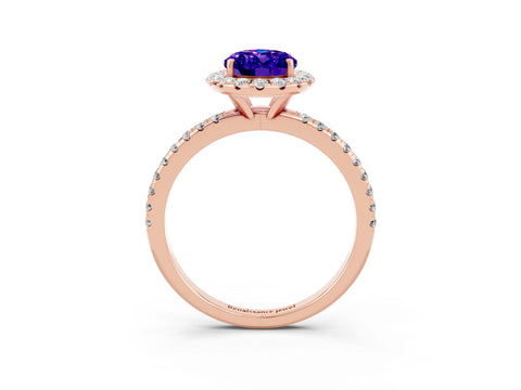 Rose gold Oval Cut Cut Diamond Floral Halo Engagement Ring with Pavé Band and Prong Setting_3