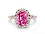 Rose gold Oval Cut Cut Diamond Floral Halo Engagement Ring with Pavé Band and Prong Setting