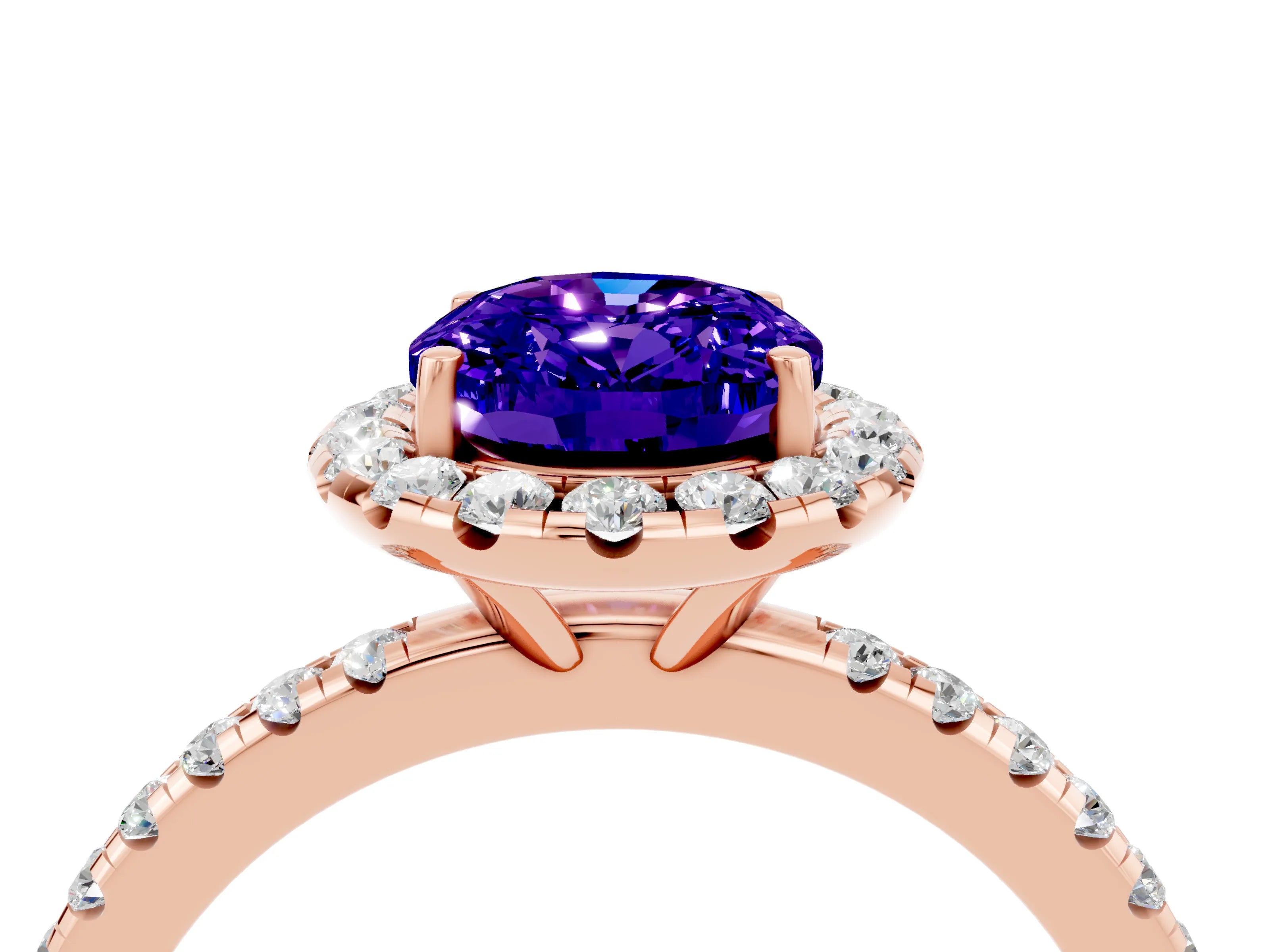 Rose gold Oval Cut Cut Diamond Floral Halo Engagement Ring with Pavé Band and Prong Setting_4