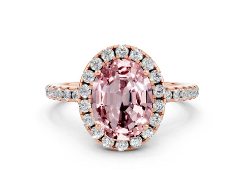 Rose gold Oval Cut Cut Diamond Floral Halo Engagement Ring with Pavé Band and Prong Setting