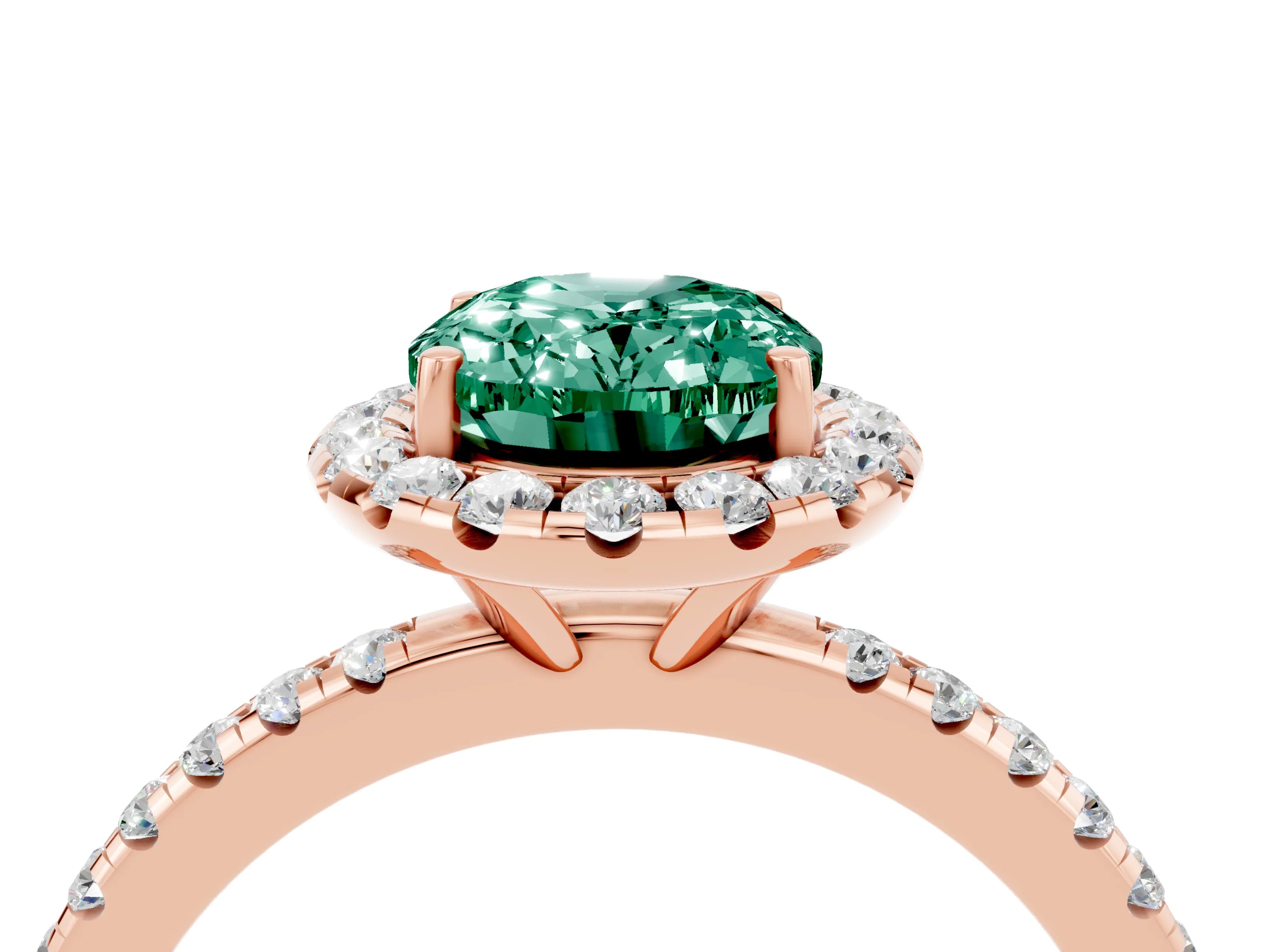 Rose gold Oval Cut Cut Diamond Floral Halo Engagement Ring with Pavé Band and Prong Setting_4