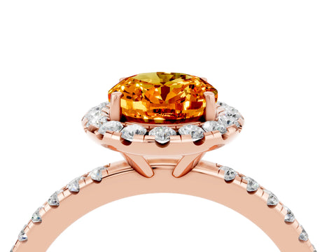Rose gold Oval Cut Cut Diamond Floral Halo Engagement Ring with Pavé Band and Prong Setting_4