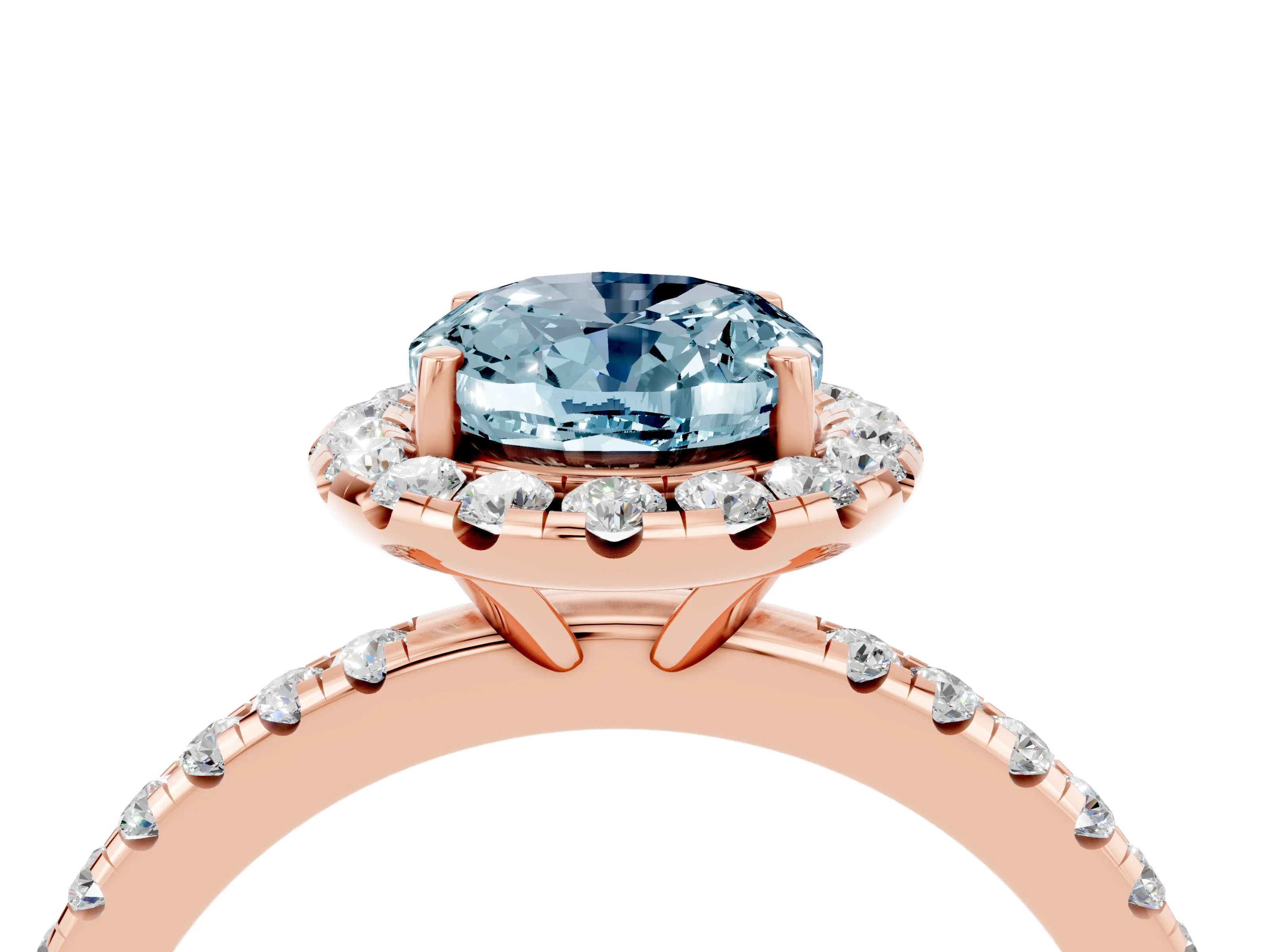 Rose gold Oval Cut Cut Diamond Floral Halo Engagement Ring with Pavé Band and Prong Setting_4