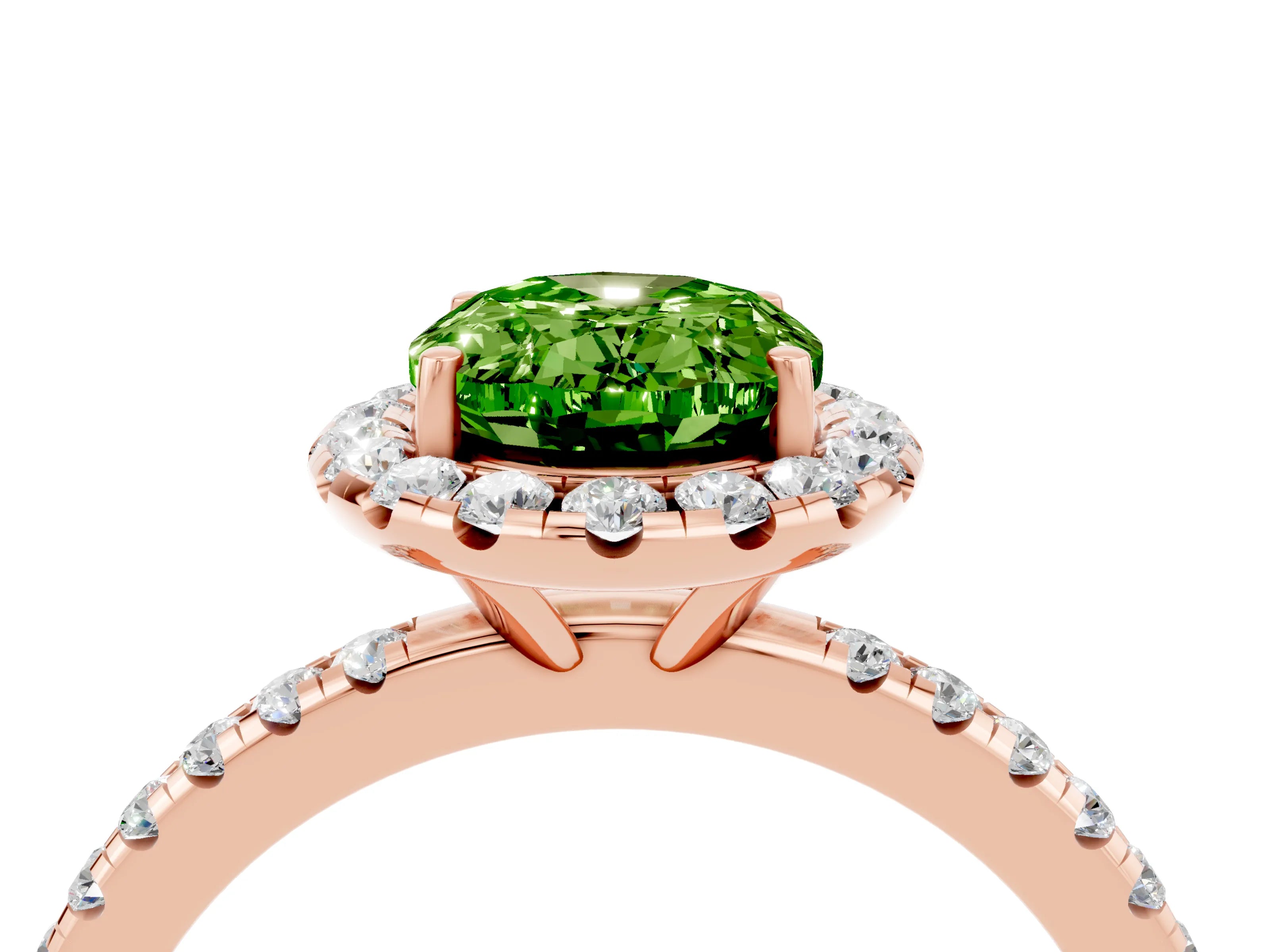Rose gold Oval Cut Cut Diamond Floral Halo Engagement Ring with Pavé Band and Prong Setting_4