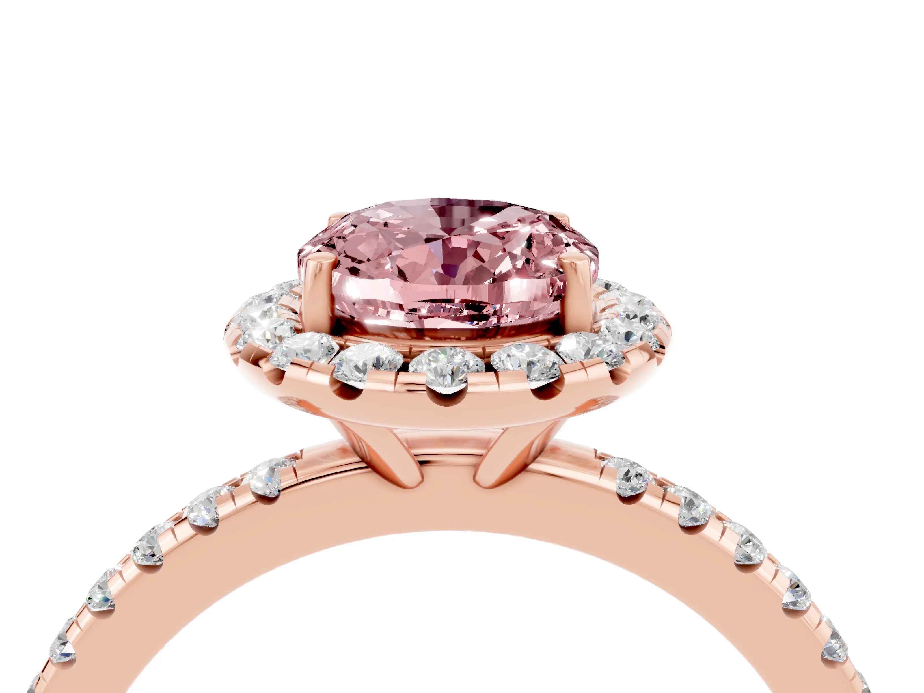 Rose gold Oval Cut Cut Diamond Floral Halo Engagement Ring with Pavé Band and Prong Setting_4