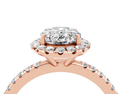 Rose gold Oval Cut Cut Diamond Floral Halo Engagement Ring with Pavé Band and Prong Setting_4