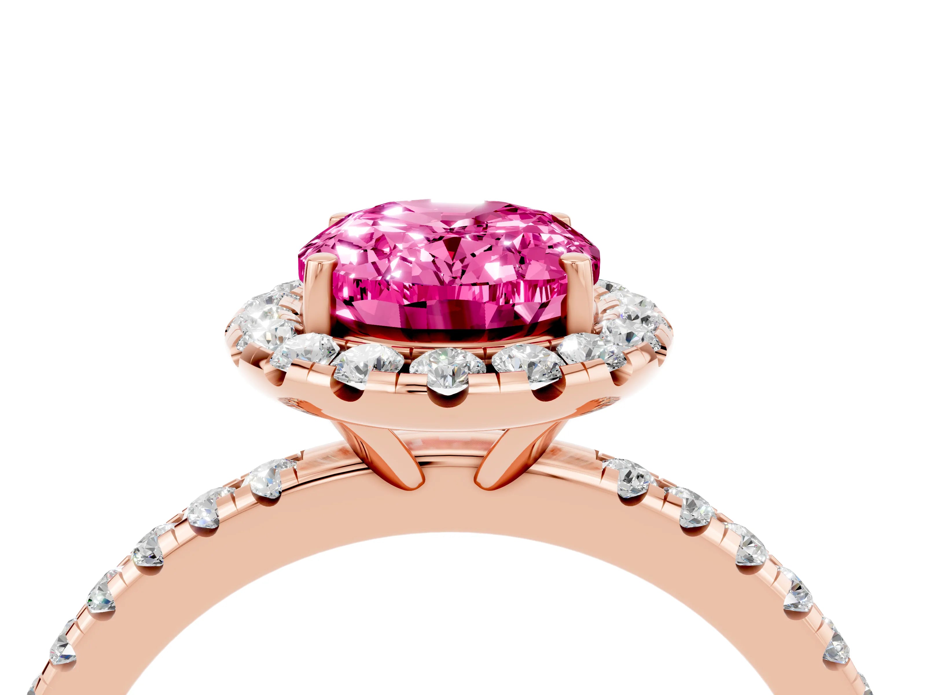 Rose gold Oval Cut Cut Diamond Floral Halo Engagement Ring with Pavé Band and Prong Setting_4