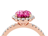 Rose gold Oval Cut Cut Diamond Floral Halo Engagement Ring with Pavé Band and Prong Setting_4
