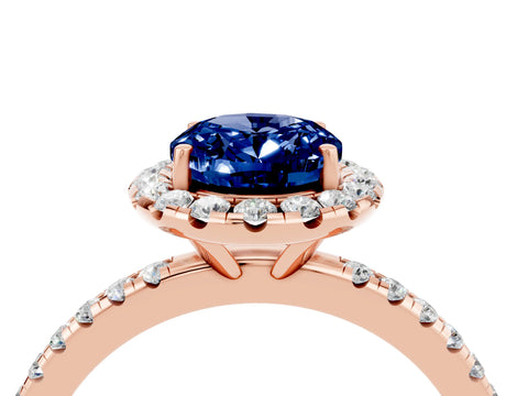 Rose gold Oval Cut Cut Diamond Floral Halo Engagement Ring with Pavé Band and Prong Setting_4