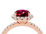 Rose gold Oval Cut Cut Diamond Floral Halo Engagement Ring with Pavé Band and Prong Setting_4
