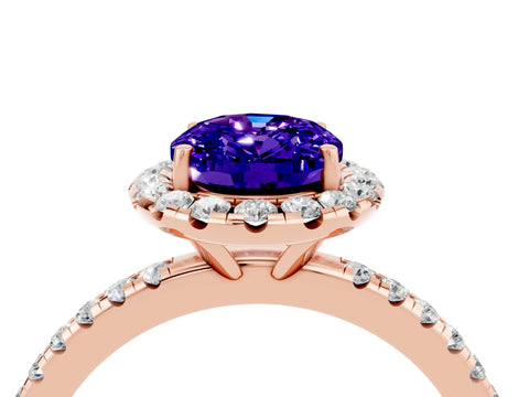 Rose gold Oval Cut Cut Diamond Floral Halo Engagement Ring with Pavé Band and Prong Setting_4