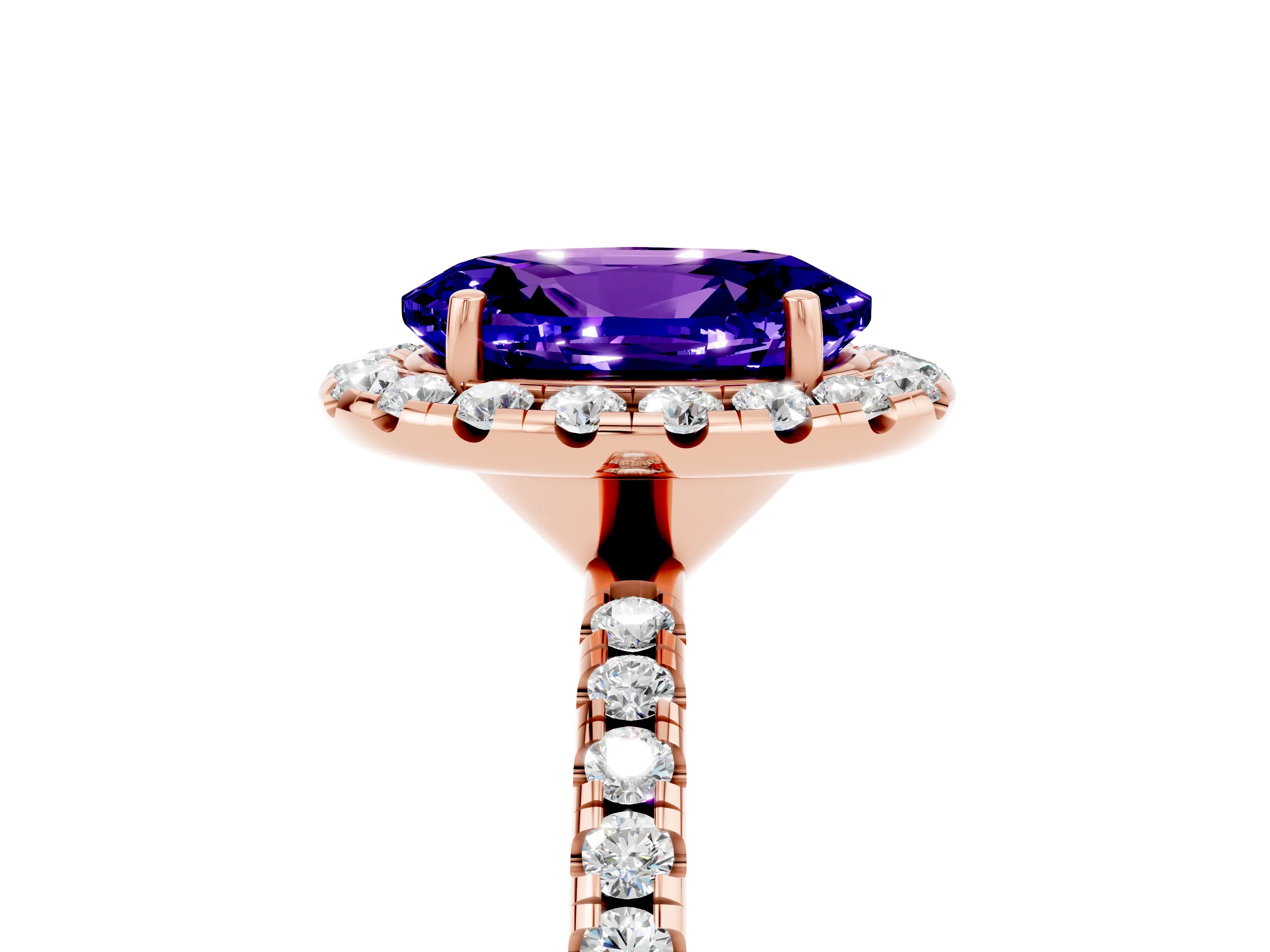 Rose gold Oval Cut Cut Diamond Floral Halo Engagement Ring with Pavé Band and Prong Setting_5