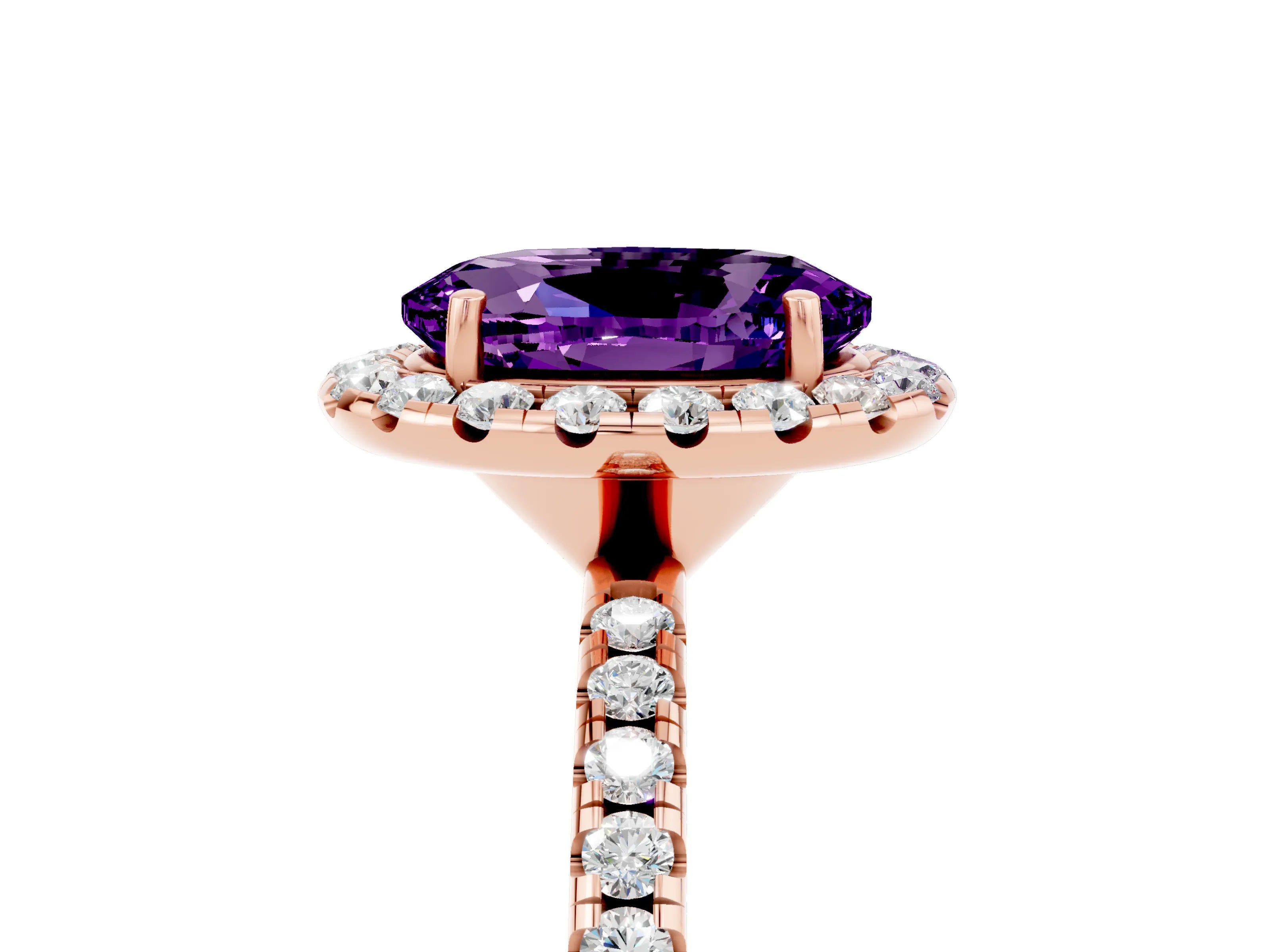 Rose gold Oval Cut Cut Diamond Floral Halo Engagement Ring with Pavé Band and Prong Setting_5