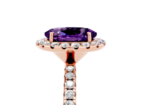 Rose gold Oval Cut Cut Diamond Floral Halo Engagement Ring with Pavé Band and Prong Setting_5
