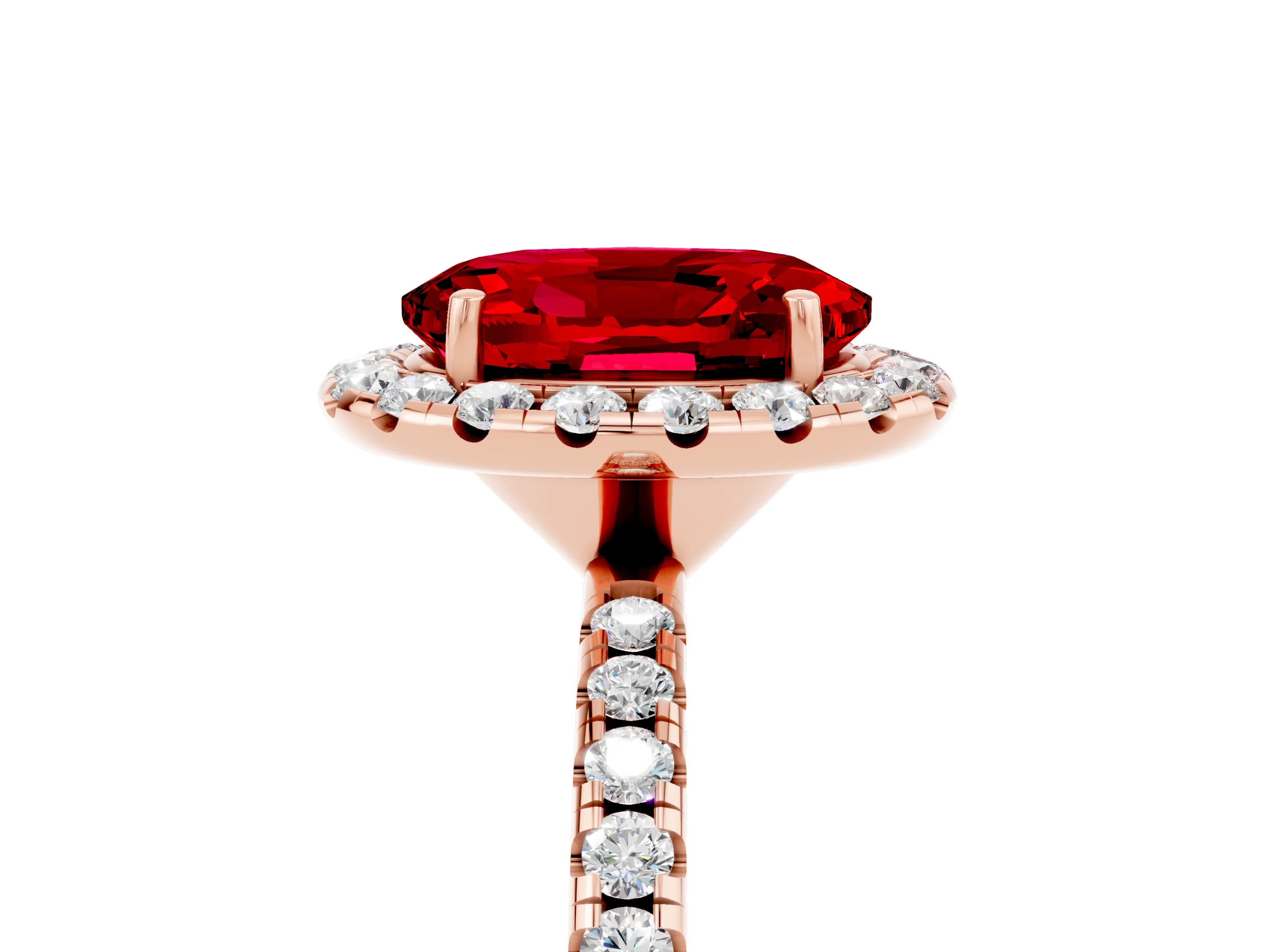Rose gold Oval Cut Cut Diamond Floral Halo Engagement Ring with Pavé Band and Prong Setting_5