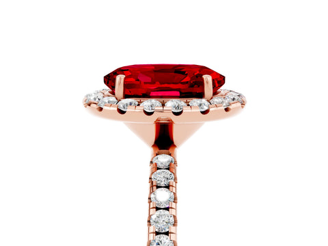 Rose gold Oval Cut Cut Diamond Floral Halo Engagement Ring with Pavé Band and Prong Setting_5