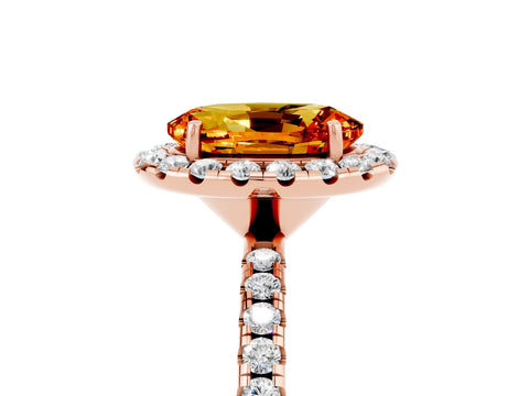 Rose gold Oval Cut Cut Diamond Floral Halo Engagement Ring with Pavé Band and Prong Setting_5