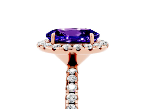 Rose gold Oval Cut Cut Diamond Floral Halo Engagement Ring with Pavé Band and Prong Setting_5