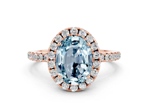 Rose gold Oval Cut Cut Diamond Floral Halo Engagement Ring with Pavé Band and Prong Setting