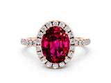 Rose gold Oval Cut Cut Diamond Floral Halo Engagement Ring with Pavé Band and Prong Setting