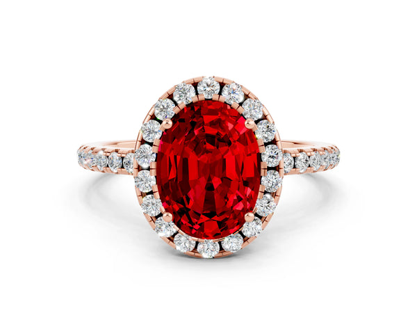 Rose gold Oval Cut Cut Diamond Floral Halo Engagement Ring with Pavé Band and Prong Setting