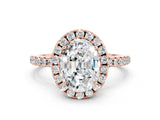 Rose gold Oval Cut Cut Diamond Floral Halo Engagement Ring with Pavé Band and Prong Setting