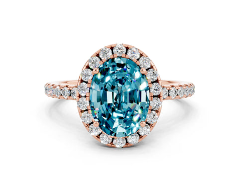 Rose gold Oval Cut Cut Diamond Floral Halo Engagement Ring with Pavé Band and Prong Setting