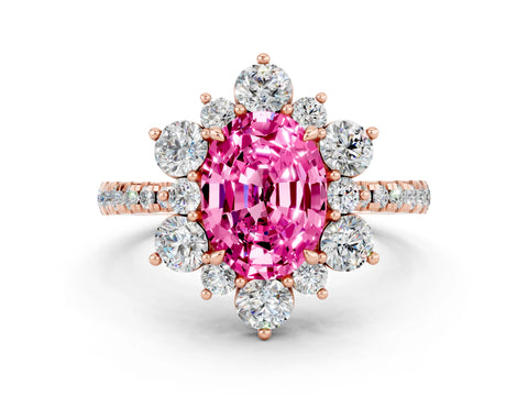Rose gold Oval Cut Cut Diamond Floral Halo Pave Band with Prong Setting