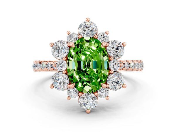 Rose gold Oval Cut Cut Diamond Floral Halo Pave Band with Prong Setting