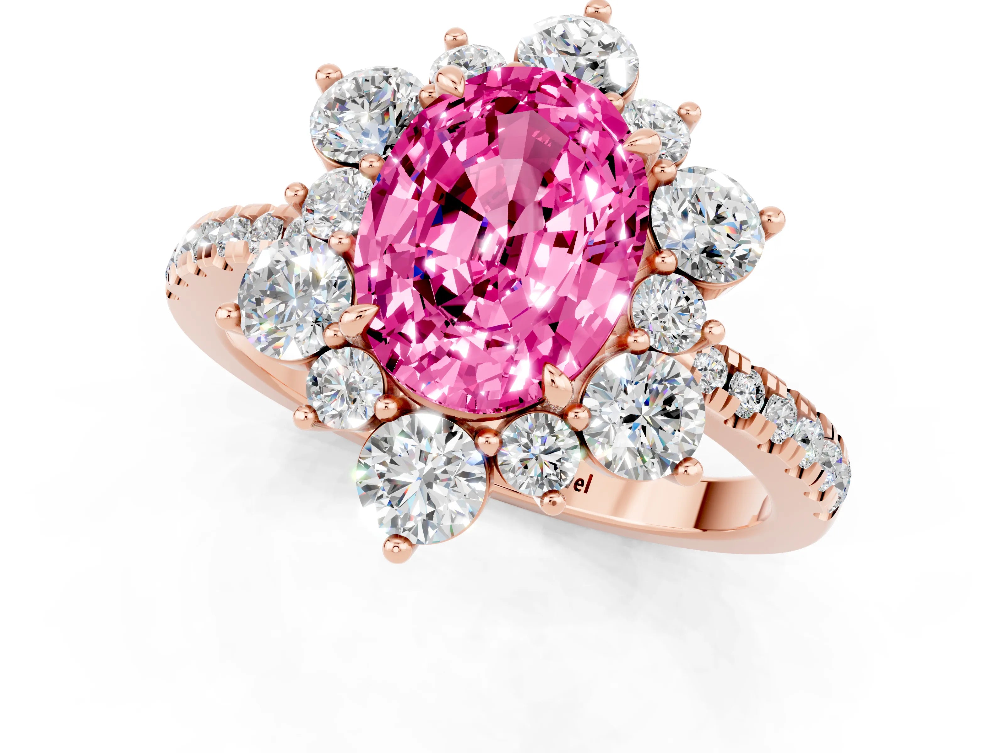 Rose gold Oval Cut Cut Diamond Floral Halo Pave Band with Prong Setting_1