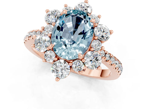Rose gold Oval Cut Cut Diamond Floral Halo Pave Band with Prong Setting_1
