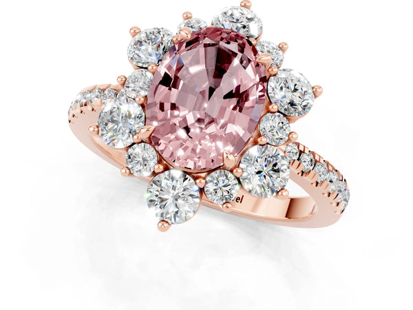 Rose gold Oval Cut Cut Diamond Floral Halo Pave Band with Prong Setting