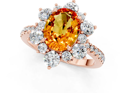 Rose gold Oval Cut Cut Diamond Floral Halo Pave Band with Prong Setting_1