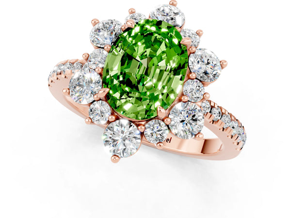Rose gold Oval Cut Cut Diamond Floral Halo Pave Band with Prong Setting