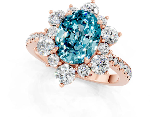 Rose gold Oval Cut Cut Diamond Floral Halo Pave Band with Prong Setting