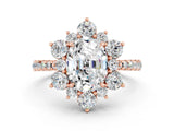 Rose gold Oval Cut Cut Diamond Floral Halo Pave Band with Prong Setting