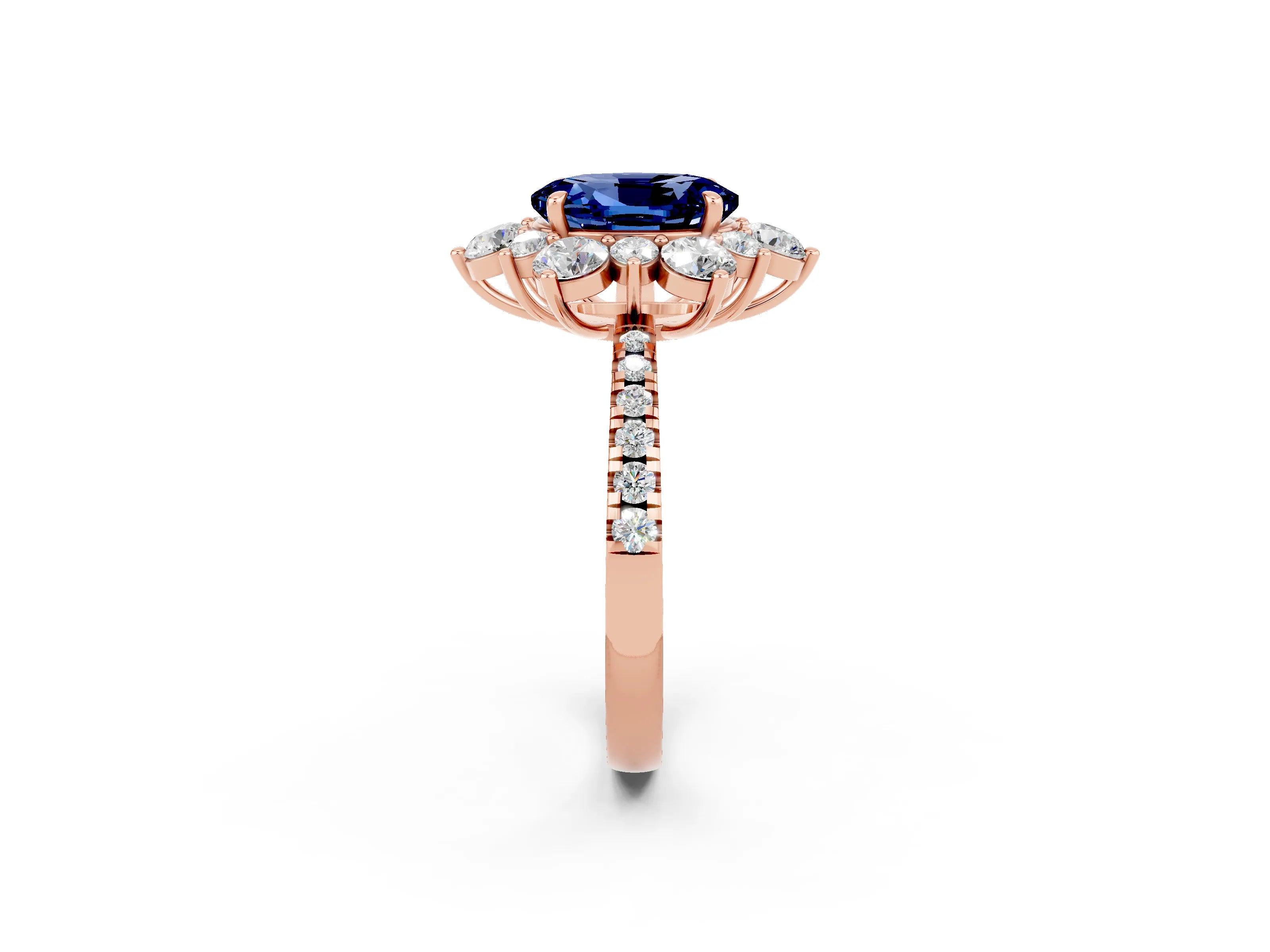 Rose gold Oval Cut Cut Diamond Floral Halo Pave Band with Prong Setting_2