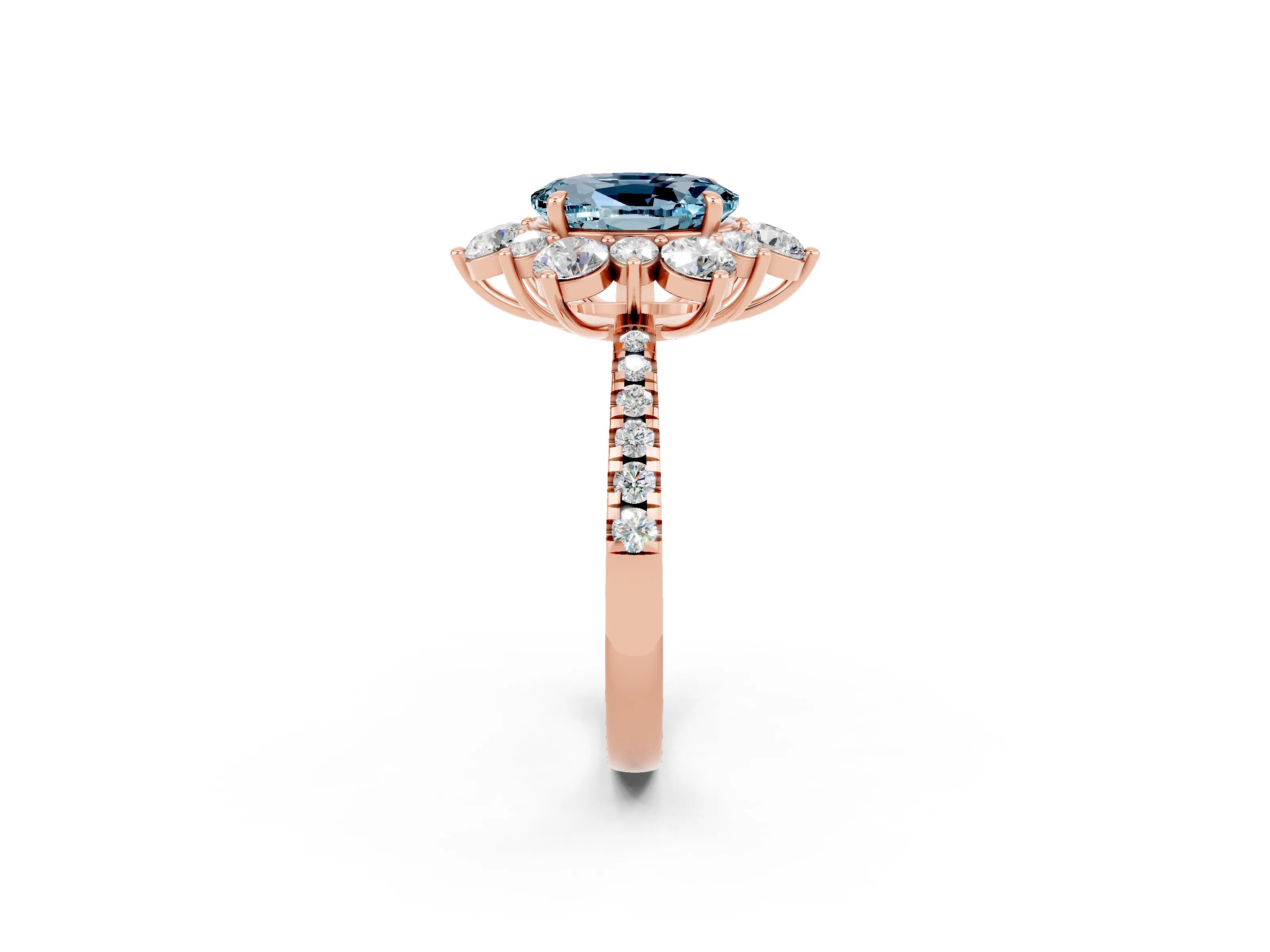 Rose gold Oval Cut Cut Diamond Floral Halo Pave Band with Prong Setting_2