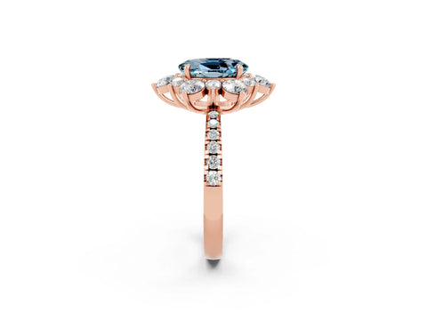 Rose gold Oval Cut Cut Diamond Floral Halo Pave Band with Prong Setting_2