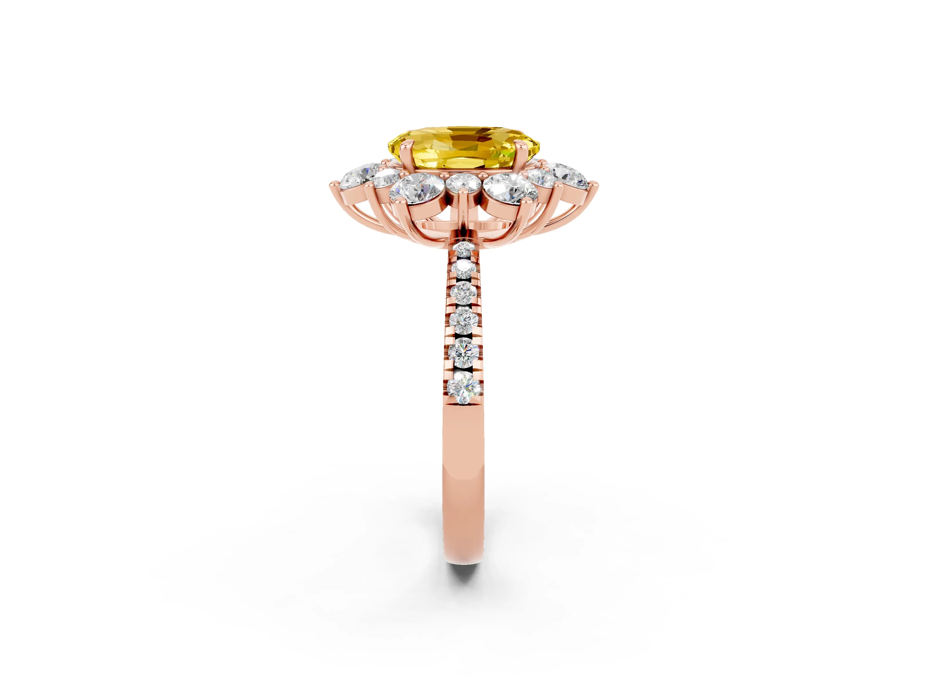 Rose gold Oval Cut Cut Diamond Floral Halo Pave Band with Prong Setting_2