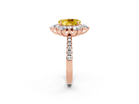 Rose gold Oval Cut Cut Diamond Floral Halo Pave Band with Prong Setting_2