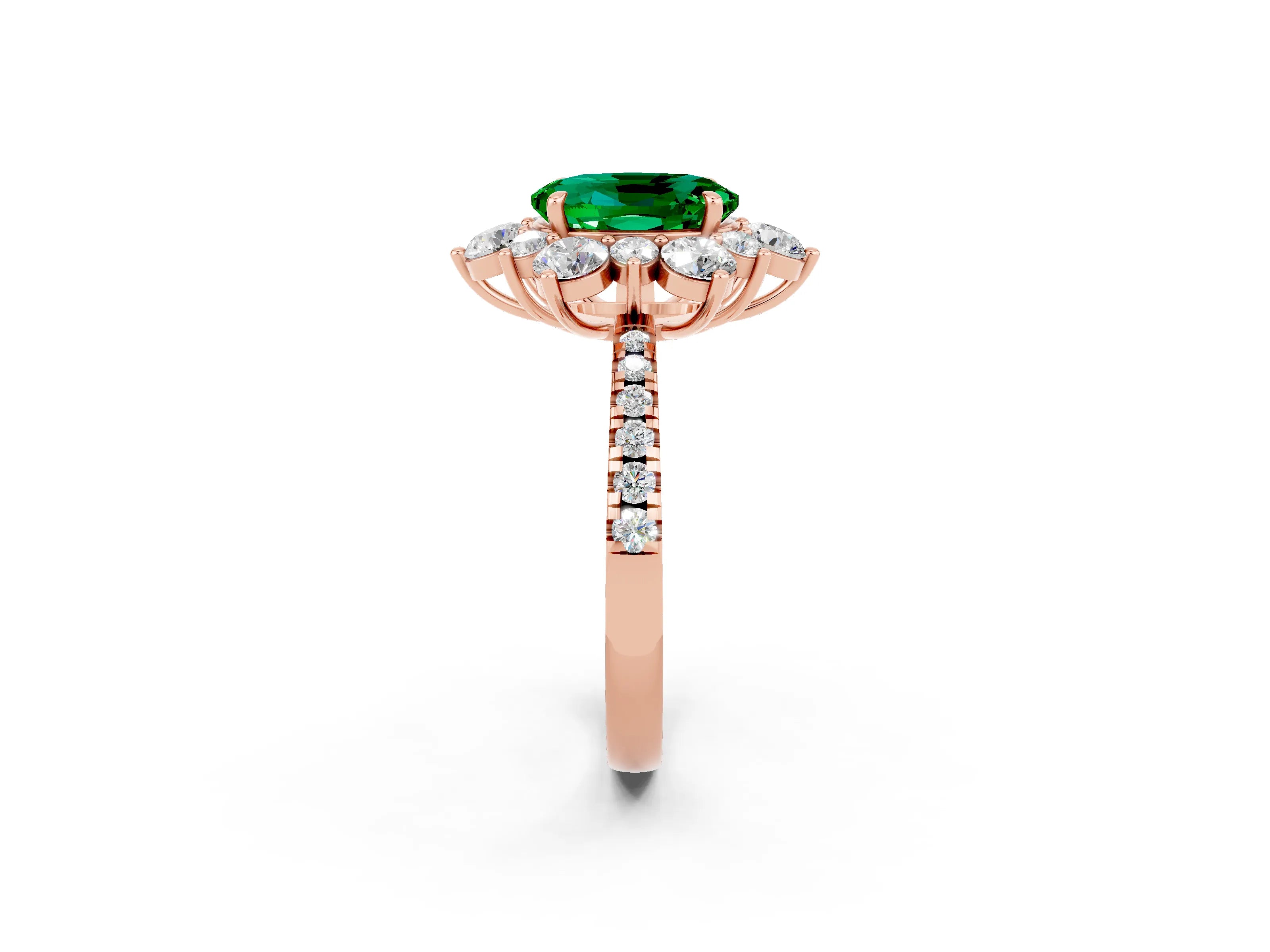 Rose gold Oval Cut Cut Diamond Floral Halo Pave Band with Prong Setting_2