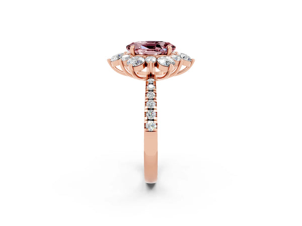 Rose gold Oval Cut Cut Diamond Floral Halo Pave Band with Prong Setting